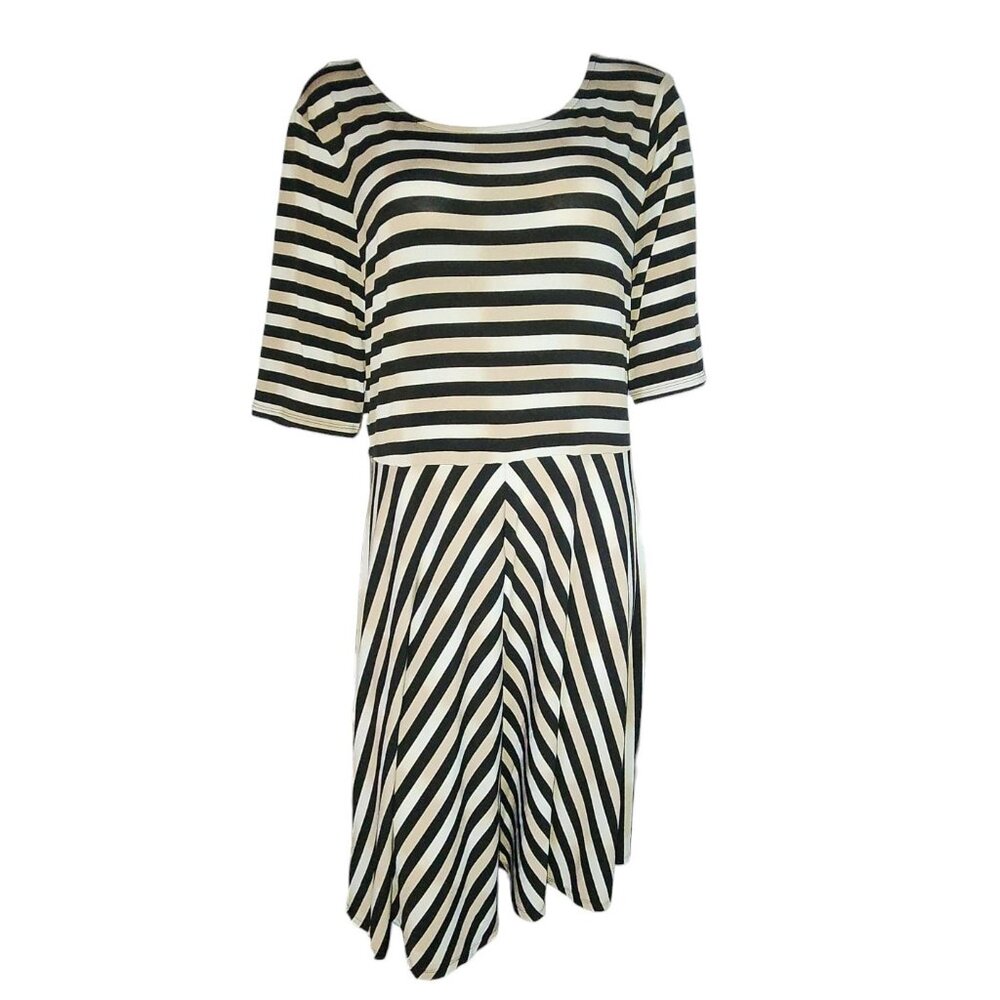 Dana Buchman‎ Dress Womens Size XL Brown Black Striped Pullover Short Sleeve